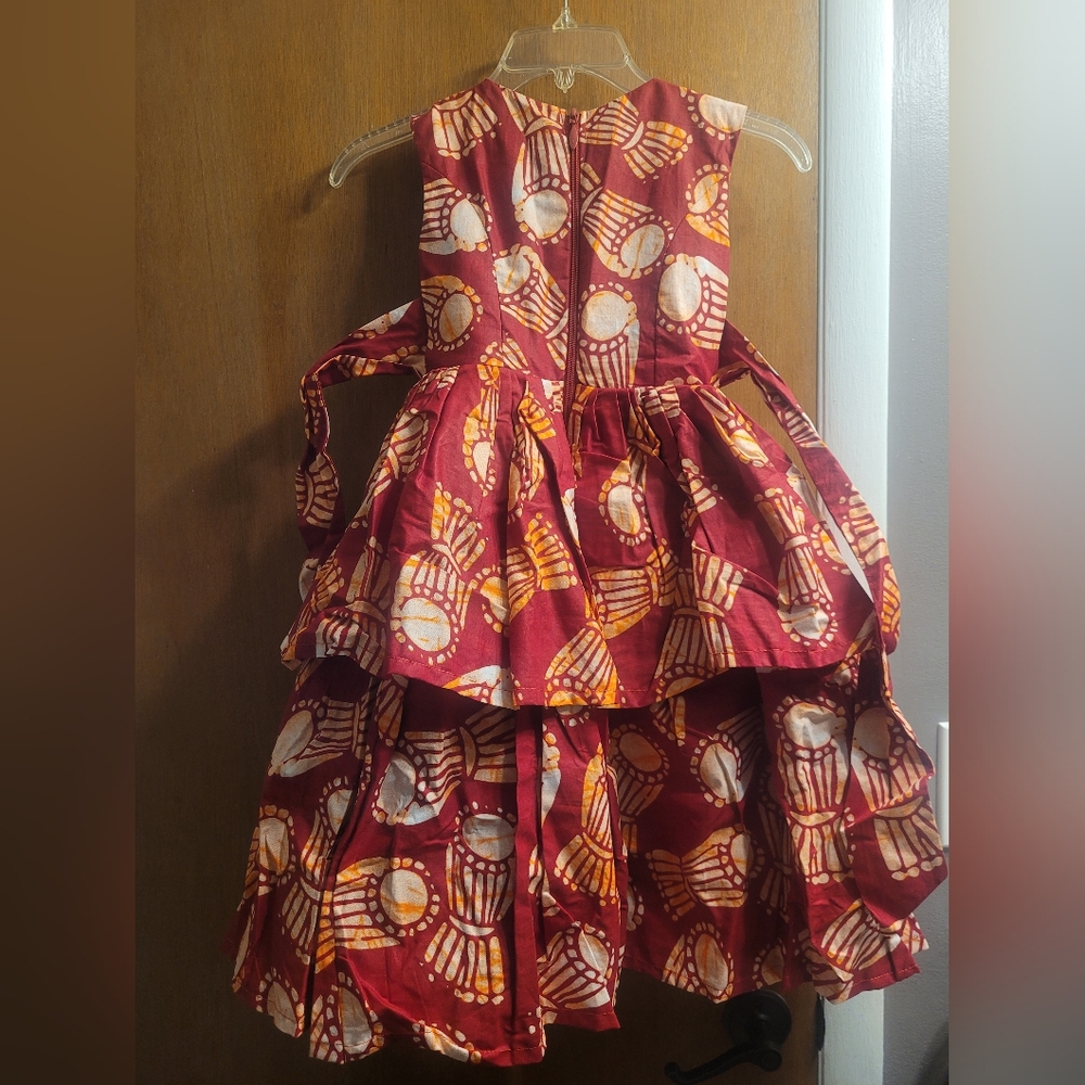 Red and White African Print Sleeveless Dress - Picture 2 of 2